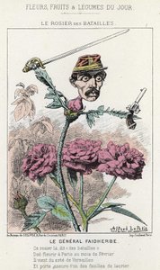 El Rosier des Battailles: caricatura sobre el General Faidherbes - ilustración del 20/01/1871 en “Flores, Frutas y Verduras del Día”