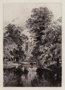 Cambridge: El Cam cerca de Trinity College, con la Torre de la Capilla de St John