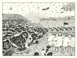 Historia verdadera de Lucian: Batalla en el aire en la llanura de las telarañas (grabado) de Alfred Payne Garnett