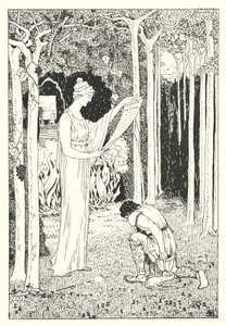 Historia verdadera de Luciano: Luciano entrega a Calipso la carta de Ulises (grabado) de Alfred Payne Garnett