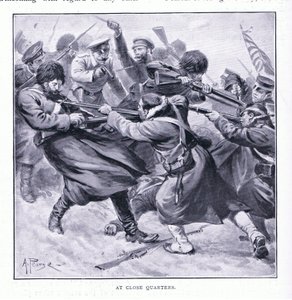 A corta distancia, ilustración de Cassells History of the Russo-Japanese War Vol 1, c.1900 de Alfred Pearse