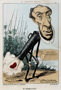 Le Bean rouge: caricatura de Victor Schoelcher representado en el tren de Peter un frijol (pedo) - ilustración del 16/02/1871 en "Fleurs, Fruits et Vegetables du Jour" de Alfred Petit