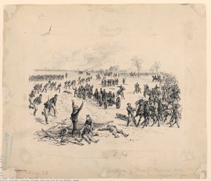Captura de armas y destrucción de un tren de vagones confederado de Alfred R. Waud