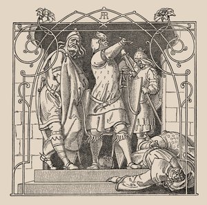 Los Nibelungos. Cómo arrojaron a los muertos fuera del salón, 1840-1841 de Alfred Rethel