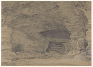 Dos figuras caminan dentro de una gran cueva de Alfred Robaut