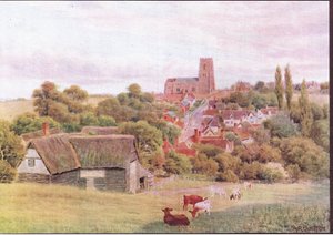 La iglesia en la colina, Kersey, Suffolk, de The Cottages and the Village Life of Rural England publicado por Dent & Sons Limited, 1912 de Alfred Robert Quinton