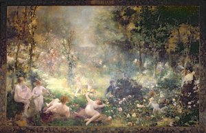 Las alegrías de la vida: flores, mujeres, música (mural) de Alfred Roll