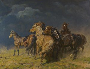 Caballos en un vendaval