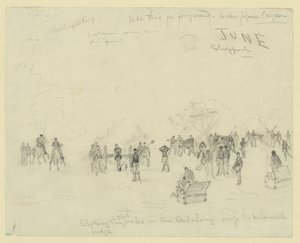 Bombardeando las obras rebeldes en el Chickahominy a través del puente de Mechanicsville de Alfred Rudolph Waud