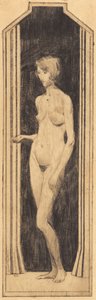 Mujer desnuda de pie en campo estrecho de Alfred Simonsen