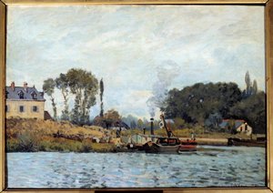 Barco en la esclusa de Bougival de Alfred Sisley