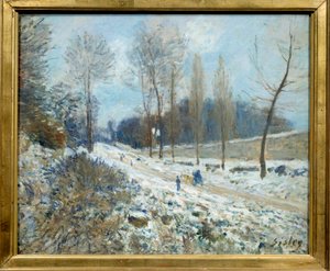 La costa del Coeur-Volant en Marly bajo la nieve de Alfred Sisley