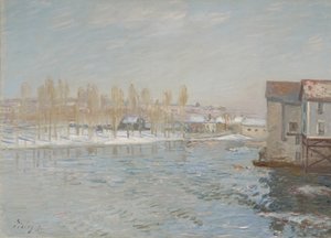 El Loing y los Molinos de Moret, Efecto de Nieve, 1891 de Alfred Sisley