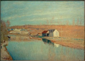 El Loing y las colinas de St. Nicaise - Sol de marzo de Alfred Sisley