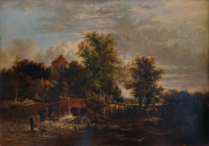 Compuerta en el río Western, c. 1832 de Alfred Stannard