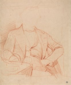 Estudio para el Retrato del Sr. Coleman: sentado de frente, mano izquierda en la cadera, brazo derecho sobre la mesa.