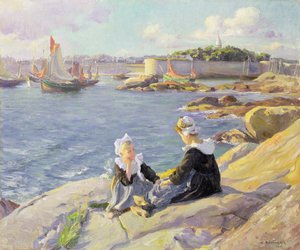 Chicas bretonas en el puerto, Concarneau de Alfred Victor Fournier