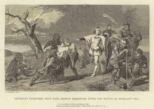 Entrevista de Hotspur con el mensajero del Rey Enrique después de la Batalla de Homildon Hill de Alfred W. Elmore