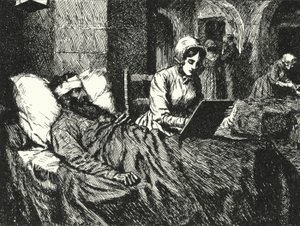 La enfermera inglesa Florence Nightingale escribiendo una carta para un soldado herido en la Guerra de Crimea en el hospital de Scutari, 1855 de Alfred Wallis Mills