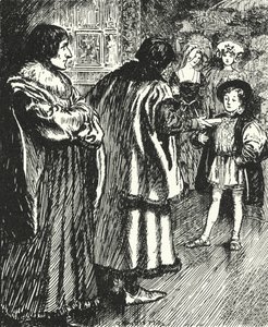 Erasmo observando a Sir Thomas More presentando un poema que había escrito al joven príncipe Enrique, futuro rey Enrique VIII