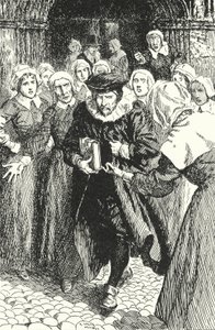 El sacerdote escocés William Annand condenado por las mujeres de Edimburgo por predicar del nuevo Libro de Oración en la Catedral de St Giles, 1637 de Alfred Wallis Mills
