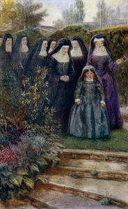 La joven Marie-Angelique Arnauld caminando en el jardín del convento con sus monjas