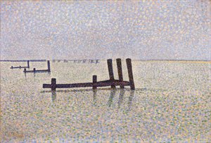 ""Vista del Canal de la Mancha en Nieuport (Nieuwpoort) en Bélgica"" Pintura de Alfred William (Willy) Finch (1854-1930) alrededor de 1889, puntillismo - Londres, Galería Nacional de Alfred William Finch
