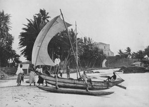 Canoa de pesca con balancín en la costa del mar de Mount Lavinia, c1890, 1910