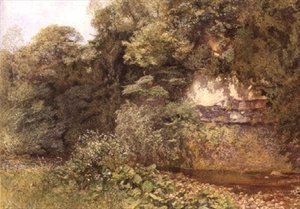 Un estanque tranquilo bajo las rocas de Alfred William Hunt