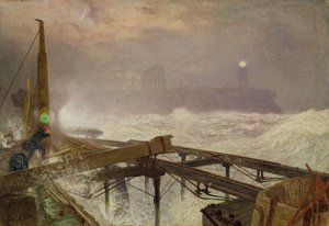 Luces azules, muelle de Teignemouth - Encendiendo las lámparas al atardecer, 1868 de Alfred William Hunt
