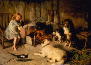 Una olla vigilada nunca hierve (óleo sobre lienzo) de Alfred William Strutt