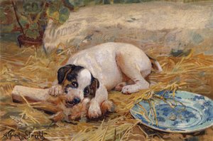 Cuanto más cerca del hueso, más dulce es la carne (cromolito) de Alfred William Strutt