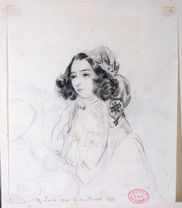 George Sand (1804-76) con un pañuelo en la cabeza, 1833 de Alfred de Musset