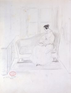 George Sand (1804-76), leyendo en un sofá junto a una ventana, 1833 de Alfred de Musset