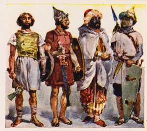 Íberos, celtas y moros (litografía en color) de Alfredo Roque Gameiro