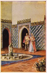 Arquitectura morisca en el Palacio de Sintra, Portugal (litografía en color) de Alfredo Roque Gameiro