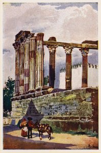 Templo de Diana, Evora, Portugal (litografía en color) de Alfredo Roque Gameiro
