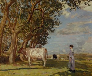 Mañanas de verano, una lechera y ganado de Algernon Mayow Talmage