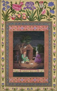 Dos ancianos en discusión fuera de una cabaña, Folio del Álbum Davis de Ali Quli Jabbadar