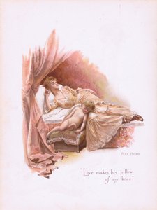 El amor hace su almohada de mi rodilla, de Some Old Love Songs publicado por Hildesheimer & Faulkner, 1892 de Alice Havers
