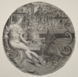 Mujer desnuda y un dragón