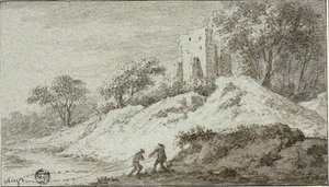 Paisaje con dos figuras y un castillo sobre una colina de Allaert van Everdingen