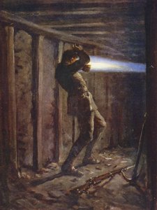 Una lengua de llamas azules saliendo del lado del enemigo de una galería de minas y quemando gravemente al soldado T Bytheway, 20 de octubre de 1915 (litografía en color)