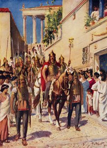 Alarico entrando en Atenas (litografía en color) de Allan (after) Stewart