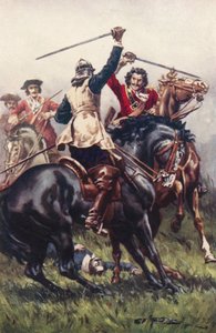 Pelea entre un Ironside y un Cavalier (litografía en color) de Allan (after) Stewart