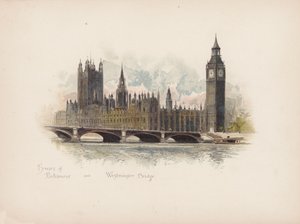 Londres familiar: Casas del Parlamento y puente de Westminster (litografía en color) de Allan F. Barraud