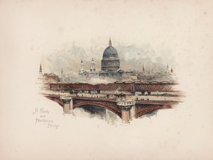Londres familiar: St Pauls y Blackfriars Bridge (litografía en color)