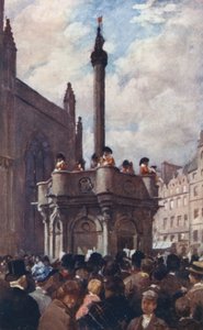 Una Proclamación Real de la Cruz del Mercat (litografía en color) de Allan Stewart