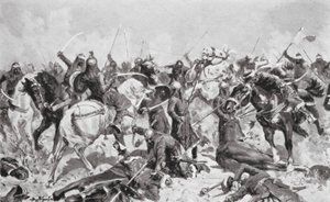 La última batalla de los rajputs contra los mahometanos en 1192 d.C. (litografía) de Allan Stewart