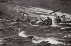 Flota de Jerjes en la bahía de Casthanea (litografía) de Allan Stewart